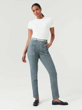 Spanx 20399R Stretch Twill Straight Leg Pant Hazy Blue Grey Size Large Slimming